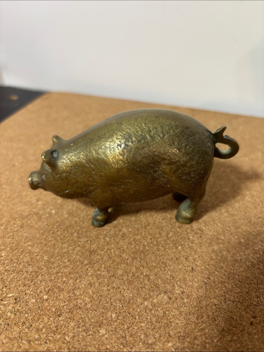 Vintage Brass Pig Figurine Home Accent Gold Tone 4x2.5”
